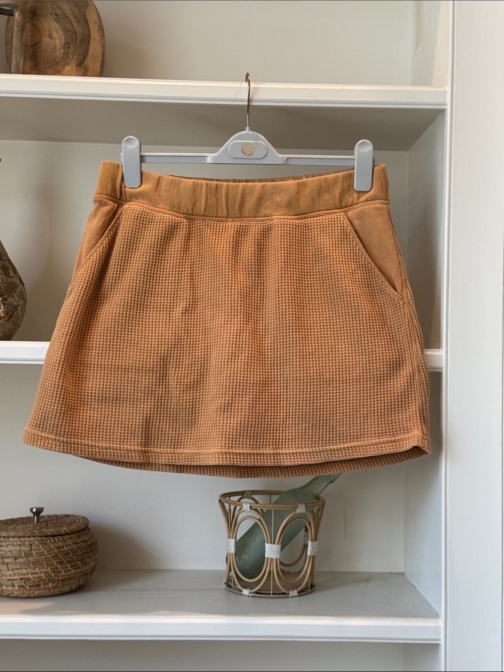 Natural Reflections Waffle Knit Mini Skort in Tan